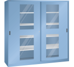 Armoire à 2 portes coulissantes avec fenêtres transparentes et une paroi de séparation Lista H 195 cm 8 étagères amovibles Key Lock