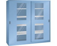 Armoire à 2 portes coulissantes avec fenêtres transparentes et une paroi de séparation Lista H 195 cm 8 étagères amovibles Key Lock