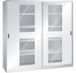 Armoire à 2 portes coulissantes avec fenêtres transparentes et une paroi de séparation Lista H 195 cm 8 étagères amovibles Key Lock