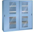 Armoire à portes coulissantes avec fenêtres transparentes et une paroi de séparation Lista H 195 x L 200 x P 58 cm 4 étagères amovibles et 4 étagères extensibles Key Lock