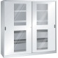 LISTA - Armoire à portes coulissantes avec 2 portes à fenêtre transparente et paroi de séparation (LxPxH) 2000x580x1950mm 4 rayons, 4 rayons extensibles KEY Lock Gris clair RAL 7035