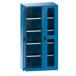 LISTA - Armoire à portes battantes avec 2 portes à fenêtre transparente charnière (LxPxH) 1000x580x1950mm 4 rayons KEY Lock Bleu clair RAL 5012