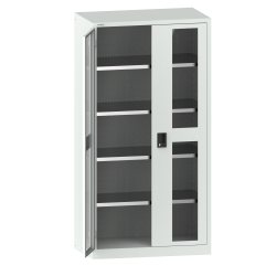 LISTA - Armoire à portes battantes avec 2 portes à fenêtre transparente charnière (LxPxH) 1000x580x1950mm 4 rayons KEY Lock Gris clair RAL 7035