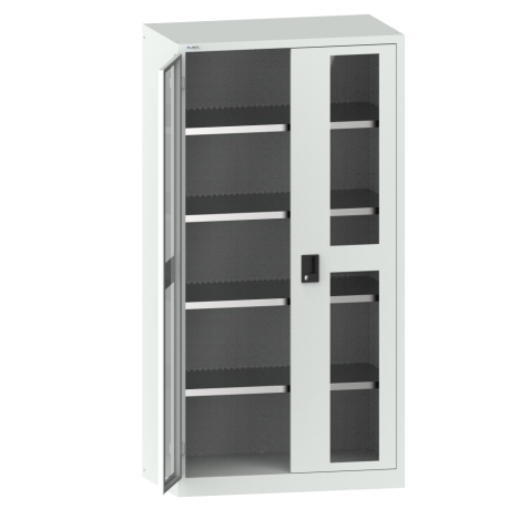 LISTA - Armoire à portes battantes avec 2 portes à fenêtre transparente charnière (LxPxH) 1000x580x1950mm 4 rayons KEY Lock Gris clair RAL 7035