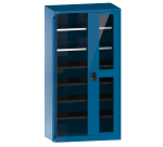 Armoire à 2 portes battantes charnières avec 2 portes à fenêtre transparente Lista H 195 x L 100 x P 58 cm 2 étagères amovibles et 4 étagères extensibles Key Lock