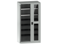 Armoire à 2 portes battantes charnières avec 2 portes à fenêtre transparente Lista H 195 x L 100 x P 58 cm 2 étagères amovibles et 4 étagères extensibles Key Lock