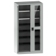 LISTA - Armoire à portes battantes avec 2 portes à fenêtre transparente charnière (LxPxH) 1000x580x1950mm 2 rayons, 4 rayons extensibles KEY Lock Gris clair RAL 7035