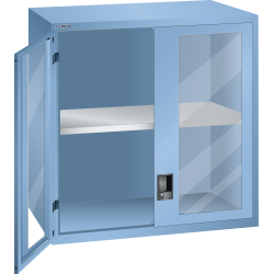 LISTA - Éléments supérieur pour armoires à tiroirs avec portes battantes à fenêtre transparente 54x36E (LxPxH) 1023x725x1000mm KEY Lock Bleu clair RAL 5012