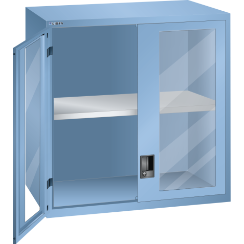 LISTA - Éléments supérieur pour armoires à tiroirs avec portes battantes à fenêtre transparente 54x36E (LxPxH) 1023x725x1000mm KEY Lock Bleu clair RAL 5012