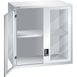 LISTA - Éléments supérieur pour armoires à tiroirs avec portes battantes à fenêtre transparente 54x36E (LxPxH) 1023x725x1000mm KEY Lock Gris clair RAL 7035