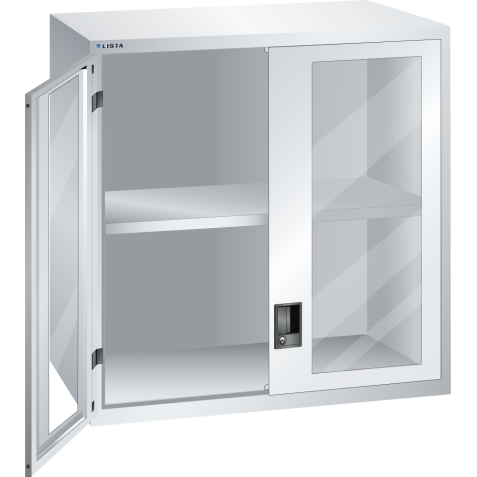 LISTA - Éléments supérieur pour armoires à tiroirs avec portes battantes à fenêtre transparente 54x36E (LxPxH) 1023x725x1000mm KEY Lock Gris clair RAL 7035