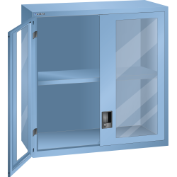 LISTA - Éléments supérieur pour armoires à tiroirs avec portes battantes à fenêtre transparente 54x27E (LxPxH) 1023x572x1000mm KEY Lock Bleu clair RAL 5012