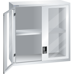 LISTA - Éléments supérieur pour armoires à tiroirs avec portes battantes à fenêtre transparente 54x27E (LxPxH) 1023x572x1000mm KEY Lock Gris clair RAL 7035