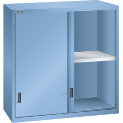 LISTA - Éléments supérieur pour armoires à tiroirs avec portes coulissantes en tôle pleine 54x27E (LxPxH) 1023x572x1000mm KEY Lock Bleu clair RAL 5012