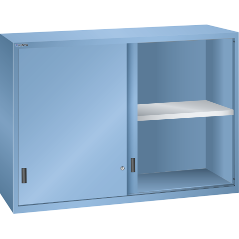 LISTA - Éléments supérieur pour armoires à tiroirs avec portes coulissantes en tôle pleine 78x27E (LxPxH) 1431x572x1000mm KEY Lock Bleu clair RAL 5012