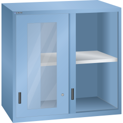 LISTA - Éléments supérieur pour armoires à tiroirs avec portes coulissantes à fenêtre transparente 54x36E (LxPxH) 1023x725x1000mm KEY Lock Bleu clair RAL 5012
