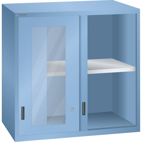 LISTA - Éléments supérieur pour armoires à tiroirs avec portes coulissantes à fenêtre transparente 54x36E (LxPxH) 1023x725x1000mm KEY Lock Bleu clair RAL 5012