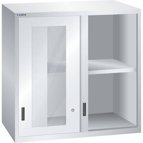 LISTA - Éléments supérieur pour armoires à tiroirs avec portes coulissantes à fenêtre transparente 54x36E (LxPxH) 1023x725x1000mm KEY Lock Gris clair RAL 7035