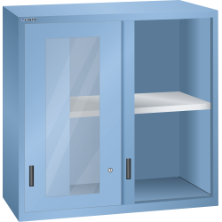 LISTA - Éléments supérieur pour armoires à tiroirs avec portes coulissantes à fenêtre transparente 54x27E (LxPxH) 1023x572x1000mm KEY Lock Bleu clair RAL 5012
