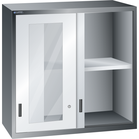 LISTA - Éléments supérieur pour armoires à tiroirs avec portes coulissantes à fenêtre transparente 54x27E (LxPxH) 1023x572x1000mm KEY Lock Gris clair RAL 7035
