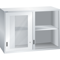 LISTA - Éléments supérieur pour armoires à tiroirs avec portes coulissantes à fenêtre transparente 78x36E (LxPxH) 1431x725x1000mm KEY Lock Gris clair RAL 7035