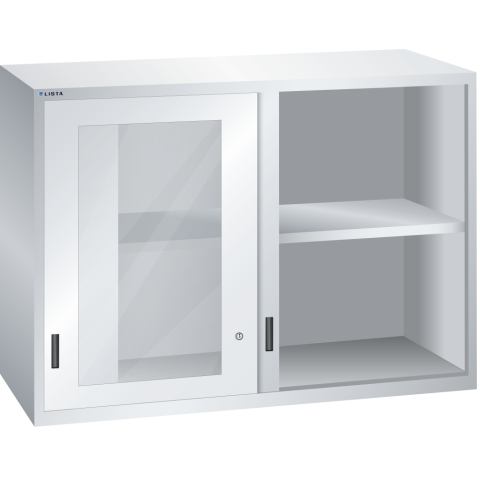 LISTA - Éléments supérieur pour armoires à tiroirs avec portes coulissantes à fenêtre transparente 78x36E (LxPxH) 1431x725x1000mm KEY Lock Gris clair RAL 7035