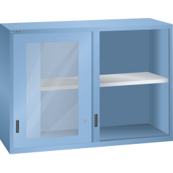LISTA - Éléments supérieur pour armoires à tiroirs avec portes coulissantes à fenêtre transparente 78x27E (LxPxH) 1431x572x1000mm KEY Lock Bleu clair RAL 5012