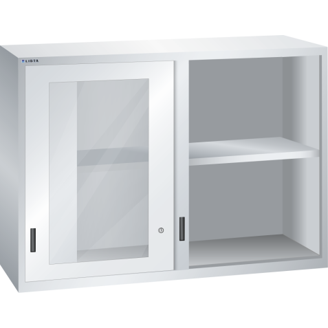 LISTA - Éléments supérieur pour armoires à tiroirs avec portes coulissantes à fenêtre transparente 78x27E (LxPxH) 1431x572x1000mm KEY Lock Gris clair RAL 7035