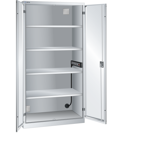 LISTA - Armoire charge batterie H 195 x L 100 x P 58 cm -1 rampe électrique avec 5 prises 230V sur la paroi latérale