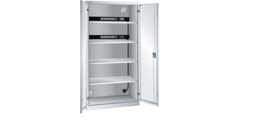 LISTA - Armoire charge batterie H 195 x L 100 x P 58 cm - 2 rampes électrique avec 5 prises (230V) sur la paroi arrière, FI/LS
