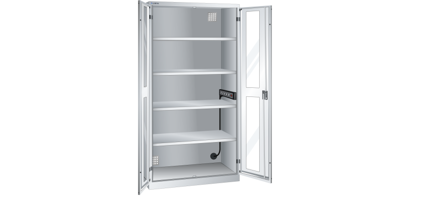 LISTA - Armoire charge batterie H 195 x L 100 x P 58 cm - 1 rampe électrique avec 5 prises 230V sur la paroi latérale