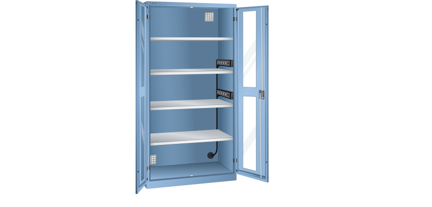 LISTA - Armoire charge batterie H 195 x L 100 x P 58 cm - 2 rampes électriques de 5 prises (230V) sur la paroi latérale