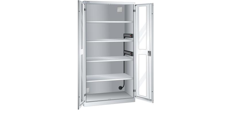 LISTA - Armoire charge batterie H 195 x L 100 x P 58 cm - 2 rampes électriques de 5 prises (230V) sur la paroi latérale