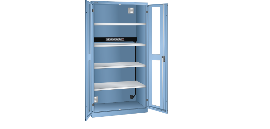 LISTA - Armoire charge batterie H 195 x L 100 x P 58 cm - 1 rampe électrique de 5 prises (230V) sur la paroi arrière