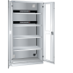 LISTA - Armoire de charge de batterie avec 2 portes à fenêtre transparente charnière (LxPxH) 1000x580x1950mm Type F 2x5 (230V) sur la paroi arrière, 4 rayons KEY Lock Gris clair RAL 7035