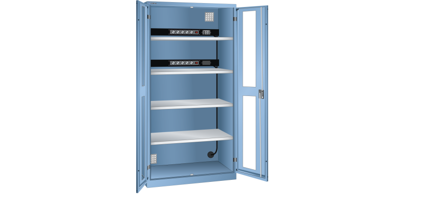 LISTA - Armoire charge batterie H 195 x L 100 x P 58 cm - 2 rampes électrique avec 5 prises (230V) sur la paroi arrière, FI/LS