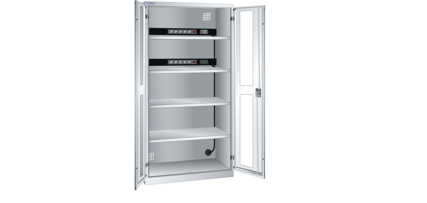 LISTA - Armoire charge batterie H 195 x L 100 x P 58 cm - 2 rampes électrique avec 5 prises (230V) sur la paroi arrière, FI/LS