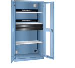 LISTA - Armoire charge batterie H 195 x L 100 x P 58 cm - 2 rampes électrique avec 5 prises (230V) - 2 tiroirs laqués gris anthracite