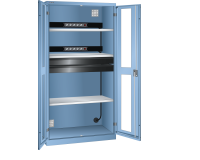 LISTA - Armoire charge batterie H 195 x L 100 x P 58 cm - 2 rampes électrique avec 5 prises (230V) - 2 tiroirs laqués gris anthracite