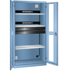 LISTA - Armoire charge batterie H 195 x L 100 x P 58 cm - 2 rampes électrique avec 5 prises (230V) - 2 tiroirs laqués gris anthracite