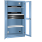 LISTA - Armoire charge batterie portes vitrées H 195 x L 100 x P 58 cm - 2 rampes électrique avec 5 prises (230V) - 2 tiroirs laqués gris anthracite