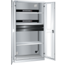 LISTA - Armoire charge batterie H 195 x L 100 x P 58 cm - 2 rampes électrique avec 5 prises (230V) - 2 tiroirs laqués gris anthracite