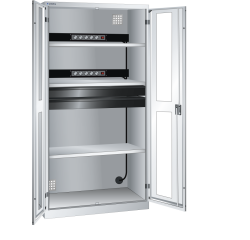 LISTA - Armoire charge batterie H 195 x L 100 x P 58 cm - 2 rampes électrique avec 5 prises (230V) - 2 tiroirs laqués gris anthracite