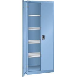 LISTA - Armoire à portes battantes avec 2 portes en tôle pleine charnière (LxPxH) 750x500x1950mm 4 rayons KEY Lock Bleu clair RAL 5012