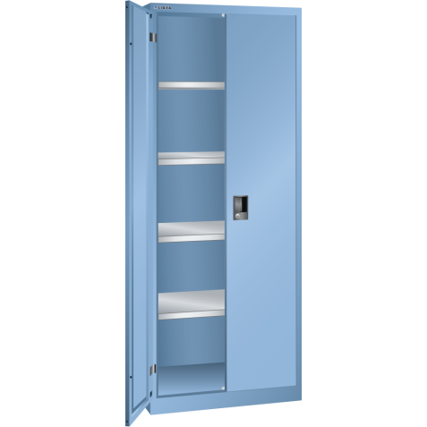 LISTA - Armoire à portes battantes avec 2 portes en tôle pleine charnière (LxPxH) 750x500x1950mm 4 rayons KEY Lock Bleu clair RAL 5012