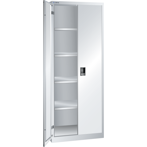 LISTA - Armoire à portes battantes avec 2 portes en tôle pleine charnière (LxPxH) 750x500x1950mm 4 rayons KEY Lock Gris clair RAL 7035