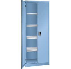 Armoire à 2 portes battantes pleines charnières Lista H 195 x L 75 4 étagères amovibles Key Lock