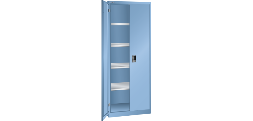 Armoire à 2 portes battantes pleines charnières Lista H 195 x L 75 4 étagères amovibles Key Lock