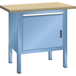 LISTA - Établi compact (LxPxH) 1000x700x840mm 1 porte battante, 1 rayon, 1 tiroir, multiplex KEY Lock Bleu clair RAL 5012