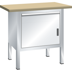 LISTA - Établi compact (LxPxH) 1000x700x840mm 1 porte battante, 1 rayon, 1 tiroir, multiplex KEY Lock Gris clair RAL 7035